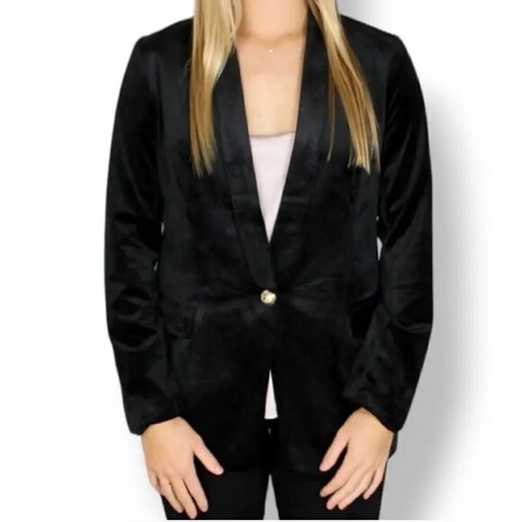 Adrienne Vittadini Luxe Velvet Single Breasted Blazer Jacket in Black Size XS - Picture 1 of 9